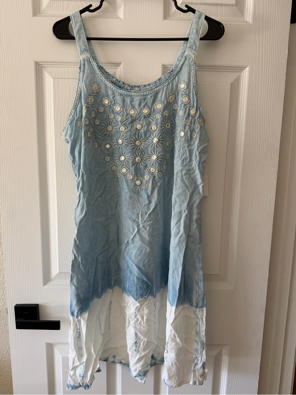 raya sun Light Blue and White Embroidered Sunburst Tank Dress